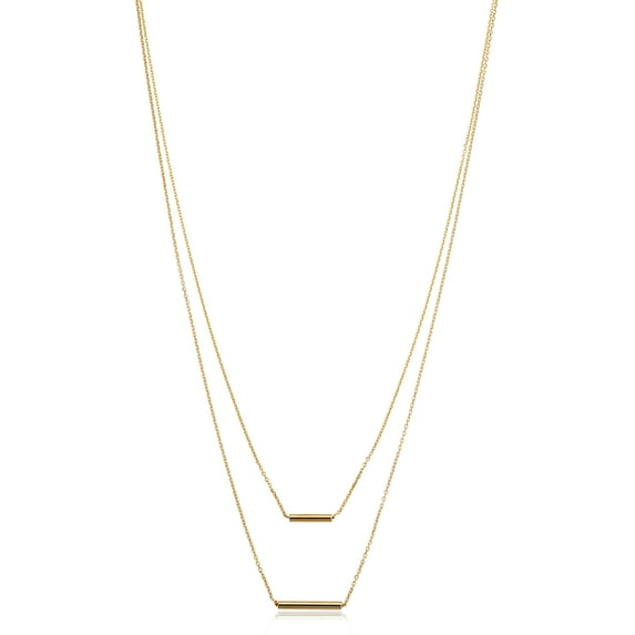 Au Naturale 14k Yellow Gold Double Strand Cable Chain Tube Layer Necklace for Women (adjusts to 17 or 18 inch)