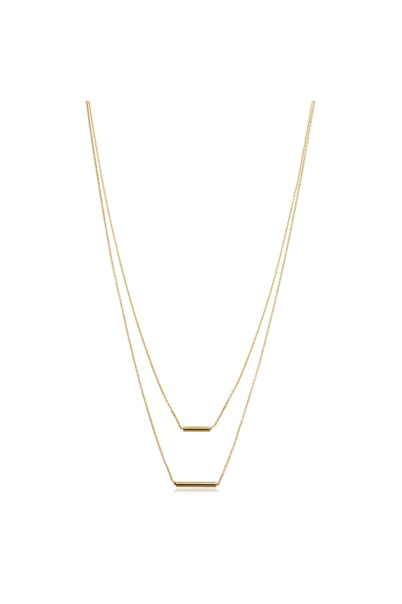 Au Naturale 14k Yellow Gold Double Strand Cable Chain Tube Layer Necklace for Women (adjusts to 17 or 18 inch)