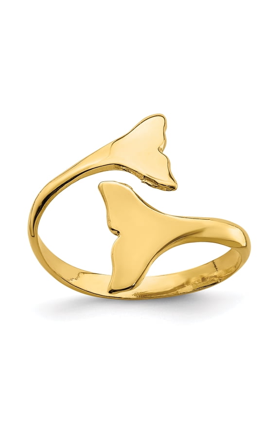 14k Yellow Gold Double Whale Tails Band Ring