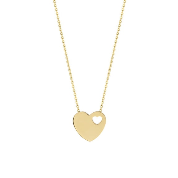 14k Yellow Gold Drop Adjustable Cut Out Heart Heart Necklace - 2.2 Grams - 18 Inch