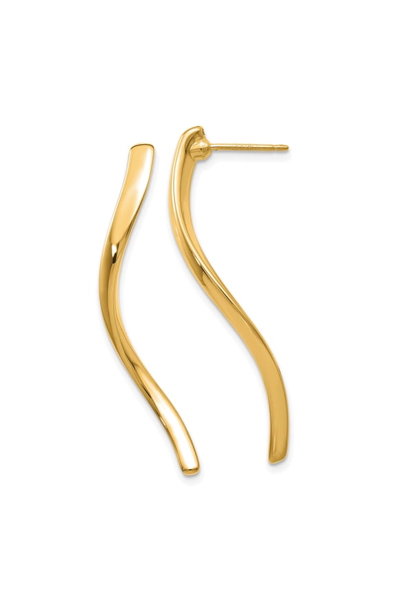 14k Yellow Gold Wavy Curved Drop Earrings, Women's Polished Fine Jewelry