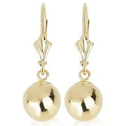 QUALITY JEWELS 14k Yellow Gold Drop Earrings with Round Gold Ball (Lever back Ball Earrings, Balls Available in 5-8 mm)
