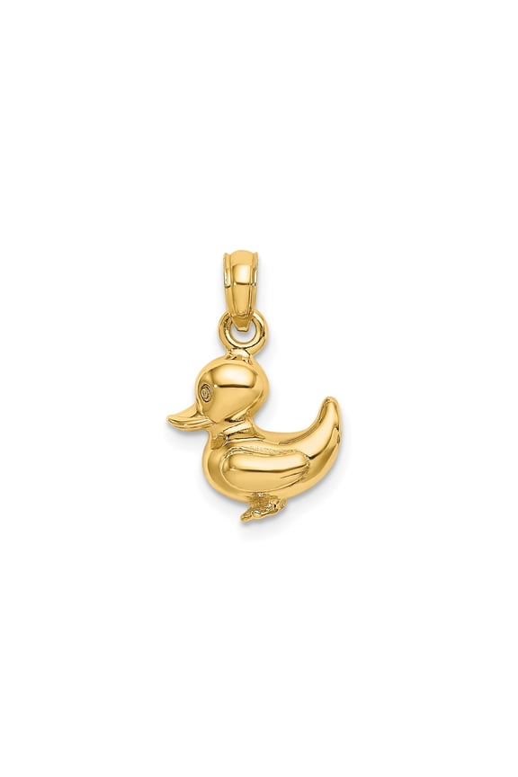 14k Yellow Gold Duck Pendant Charm for Women or Men, Polished Rubber Duck Design, Whimsical Animal Jewelry, Symbol of Joy, Lightweight Minimalist Everyday Gold Necklace