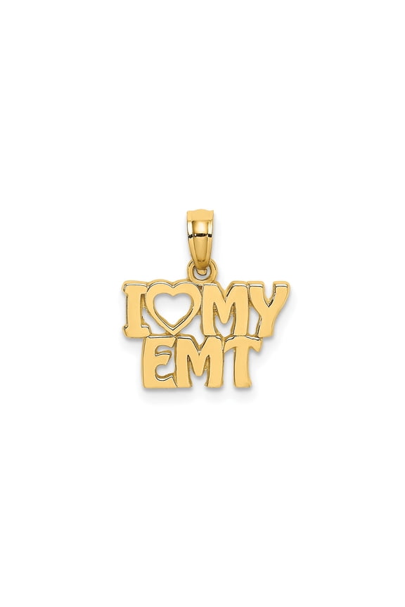14k Yellow Gold EMT Pendant Necklace for Women or Unisex with I Love My EMT Design, Emergency Medical Technician Appreciation Jewelry Charm for Support and Recognition