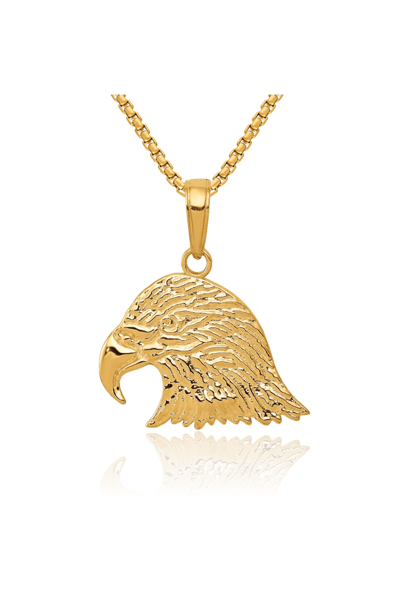 14K Solid Yellow Gold Eagle Symbol of Strength Freedom Hawk Bird Head Necklace Chain Pendant Charm
