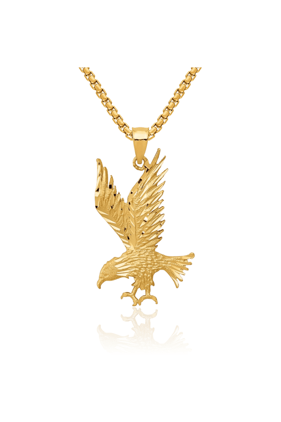 14K Solid Yellow Gold Eagle Symbol of Strength Freedom Hawk Bird Necklace Chain Pendant Charm