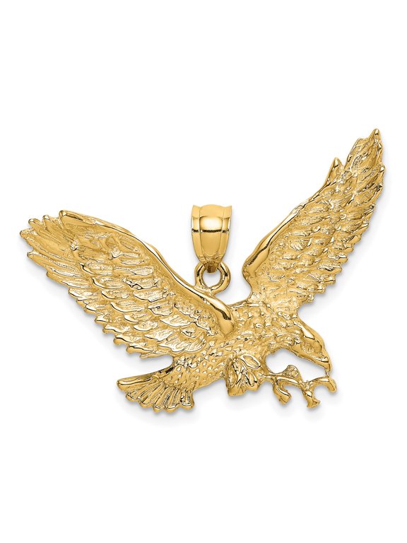 14k Yellow Gold Eagle Pendant for Men, Flying Bird Necklace with Spread Wings, Patriotic Military Nature-Inspired Jewelry, Symbol of Freedom and Strength