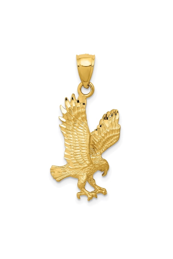 14k Yellow Gold Eagle Pendant for Men with Soaring Wings, Bold Patriotic Symbol Necklace, High Polish Real Gold Jewelry, Masculine American Strength and Freedom Style