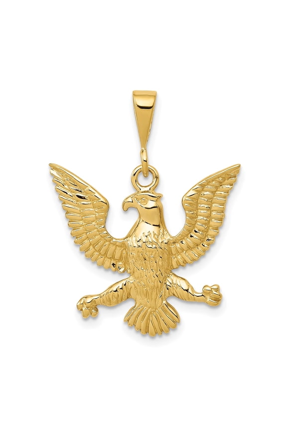 14k Yellow Gold Eagle Pendant for Men or Unisex, Detailed Spread-Wing Design, Patriotic Religious Symbol of Strength, Freedom, Christian Military American Pride Jewelry