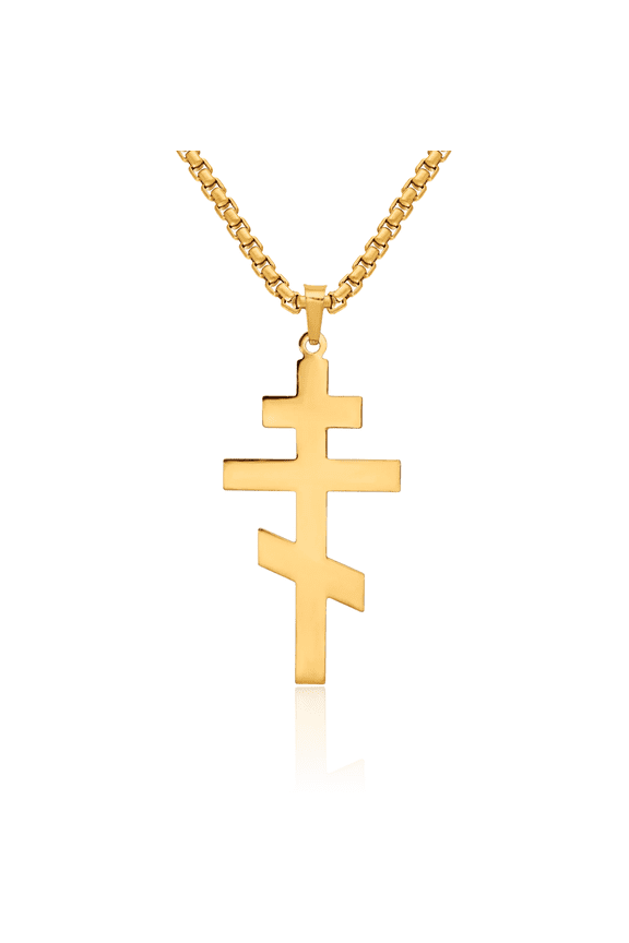 14K Solid Yellow Gold Eastern Russian Orthodox Holy Cross Necklace Religious Chain Pendant Jesus Christ Charm