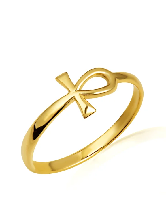 14k Yellow Gold Egyptian Ankh Cross Band Ring (Size 10)