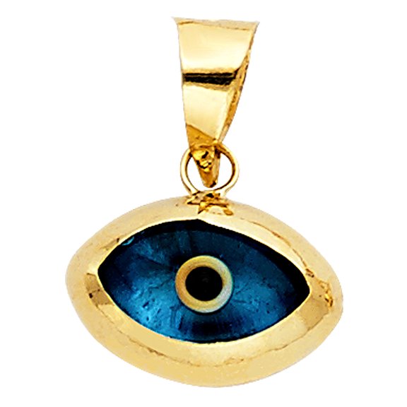 14k Yellow Gold Egyptian Blue Evil Eye Pendant Legend Always Watching Charm Jewelry Female Unisex