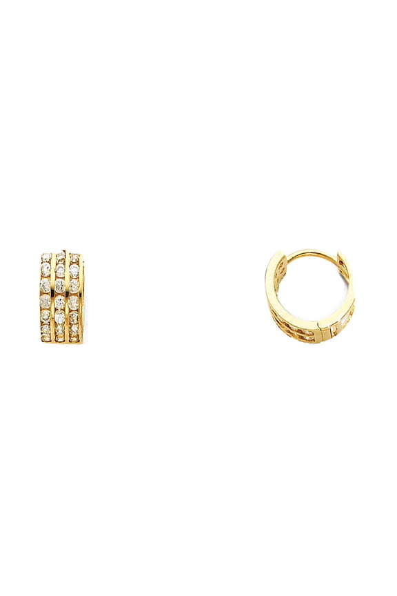 14k Yellow Gold Elegant Triple Studded Hoop Huggie Modern Earrings Jewelry Female Unisex