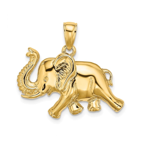 14k Yellow Gold Elephant Pendant for Women or Unisex, Detailed Animal Charm Symbolizing Strength, Wisdom, Good Luck, Hindu Buddhist Spiritual Fashion Jewelry for Necklace