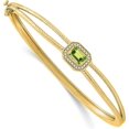 thumbnail image 1 of 14k Yellow Gold Emerald-shape Peridot and Diamond Halo Bangle - 7" Bracelet, 1 of 4