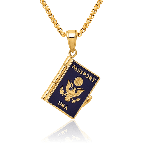 14K Solid Yellow Gold Passport Necklace Chain Pendant Charm with chain 16inch
