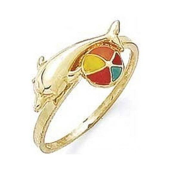 14k Yellow Gold Enamel Dolphin Beach Ball Ring - 1.9 Grams - Size 7.0