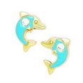 thumbnail image 1 of 14k Yellow Gold Enamel Screw-Back Blue Dolphin Earrings - Measures 10x8mm, 1 of 2