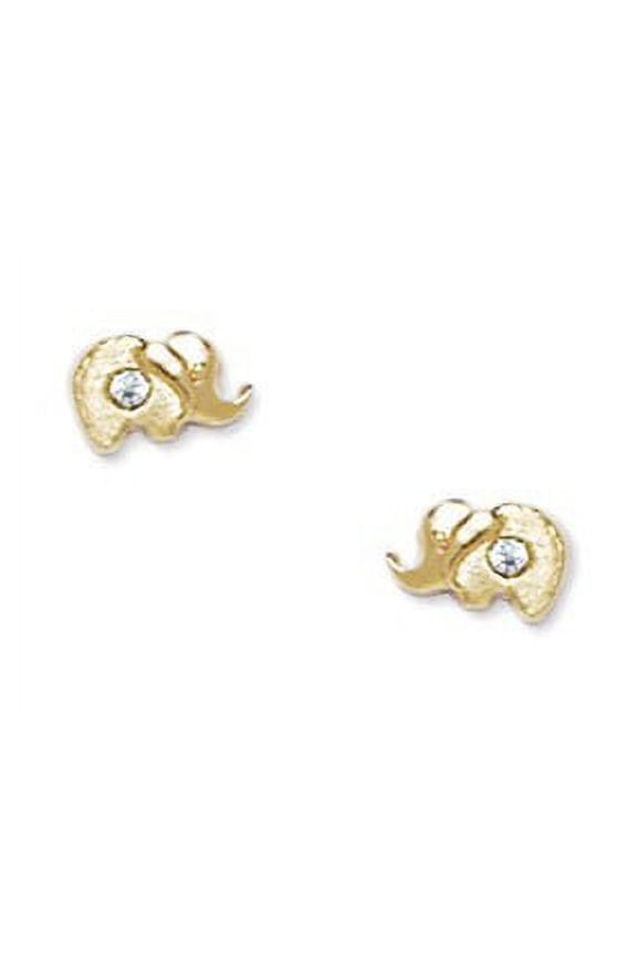 14k Yellow Gold Enamel Screw-Back Elephant Earrings - Measures 5x7mm
