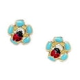 thumbnail image 1 of 14k Yellow Gold Enamel Screw-Back Ladybug Flower Earrings - Measures 8x8mm, 1 of 2