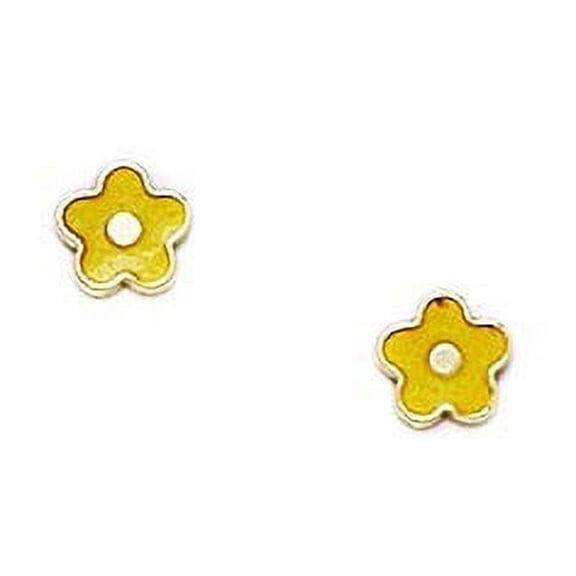 14k Yellow Gold Enamel Screw-Back Small Yellow Flower Earrings - Measures 5x5mm