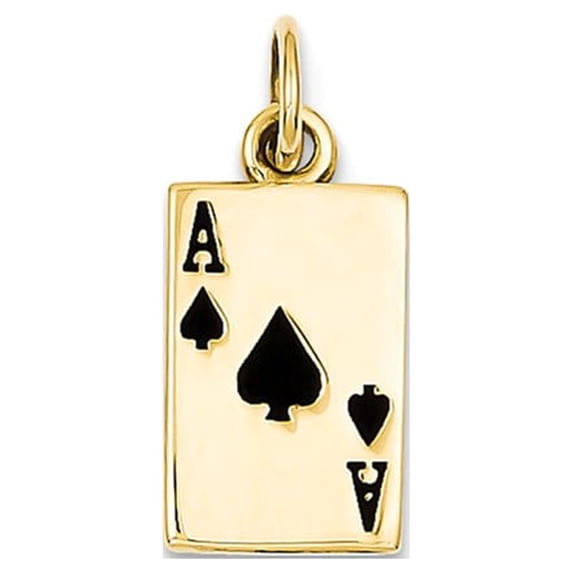 14k Yellow Gold Enameled Ace of Spades Card Charm