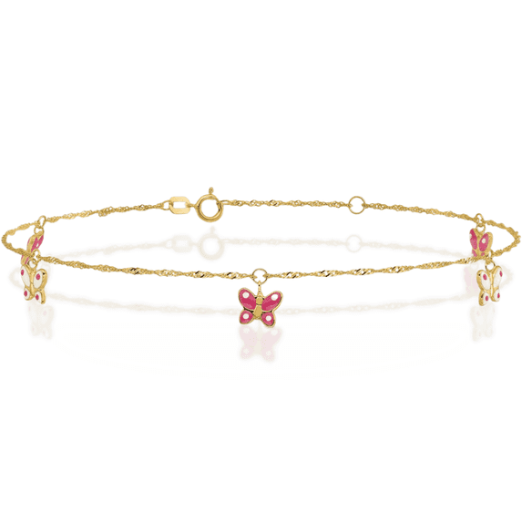 14K Solid Yellow Gold Butterfly Wings Anklet Summer Beach Foot Ankle Bracelet