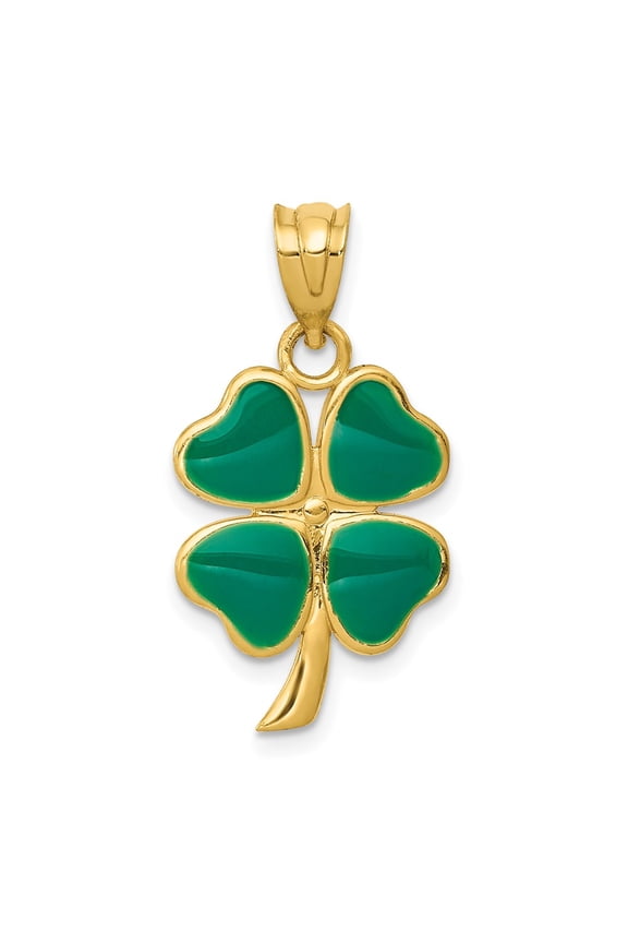 14k Yellow Gold Enameled Four Leaf Clover Pendant Charm