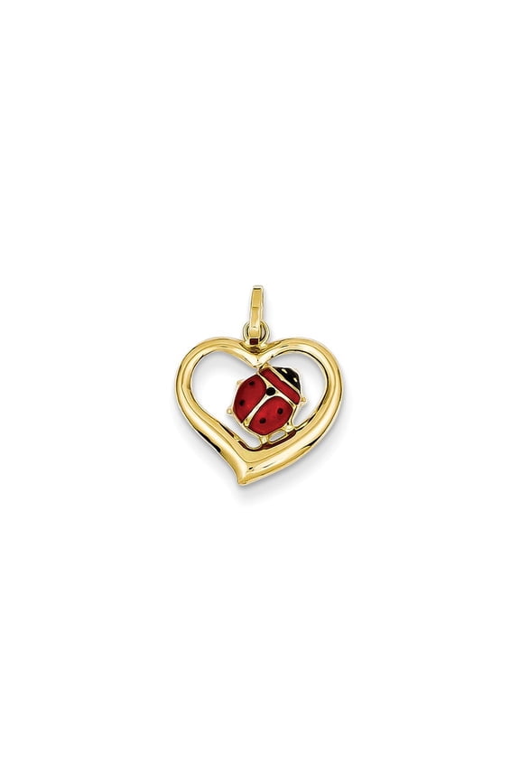 14k Yellow Gold Enameled Ladybug In Heart Charm - .4 Grams - Measures 18.5x14.5mm