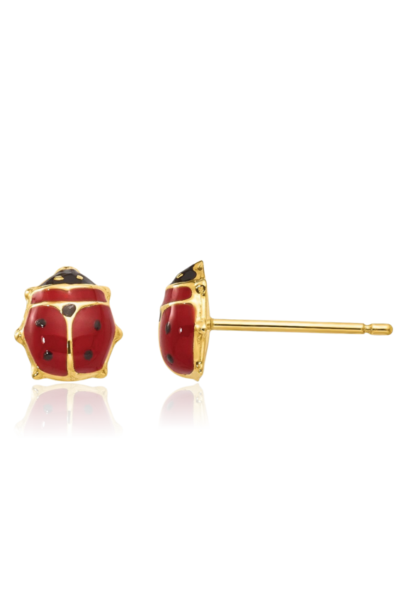14K Solid Yellow Gold Ladybug Stud Earrings