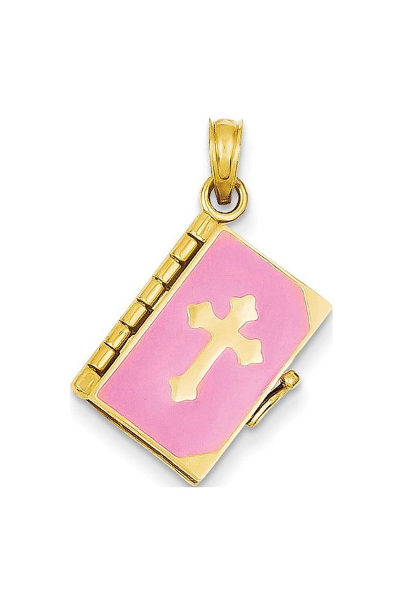 14k Yellow Gold Enameled Lord's Prayer Bible Pendant