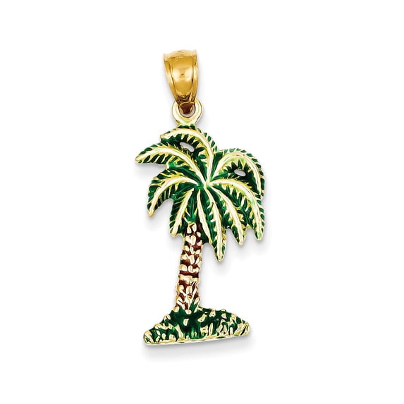 14k Yellow Gold Enameled Palm Tree Pendant