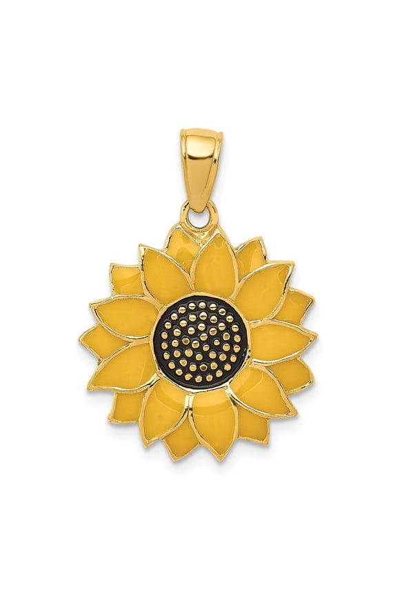 14k Yellow Gold Enameled Yellow Sunflower Pendant