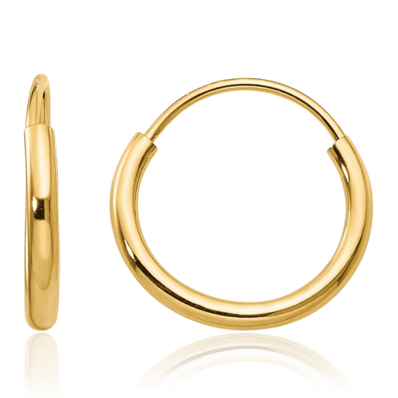 14K Solid Yellow Gold Endless Round Huggie Mini Small Hoop Earrings