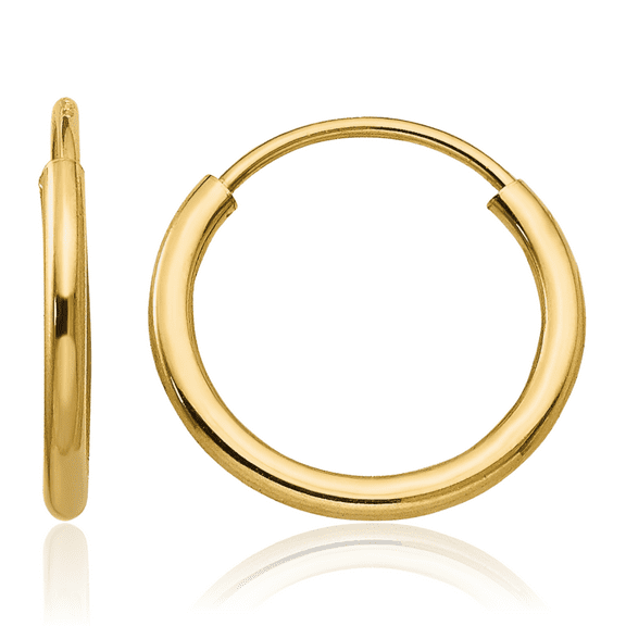 14K Solid Yellow Gold Endless Round Huggie Mini Hoop Earrings