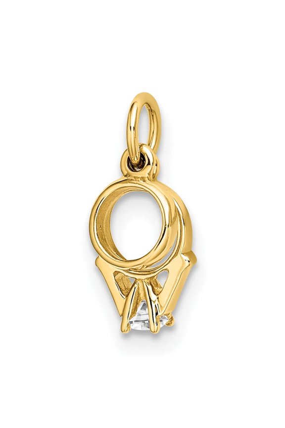 14k Yellow Gold Engagement Ring Pendant with Clear CZ Stone, Bridal Wedding Jewelry for Women, Symbol of Love and Commitment, Dainty Romantic Anniversary Necklace Charm
