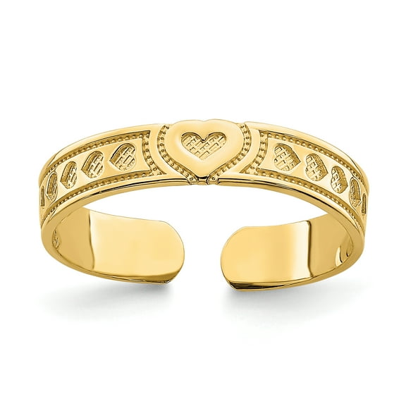 14k Yellow Gold Engraved Heart Design Adjustable Toe Ring