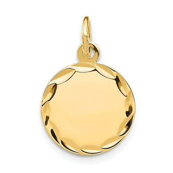 14k Yellow Gold Etched .018 Gauge Engraveable Round Disc Charm - .8 Grams - Measures 20x13mm Wide