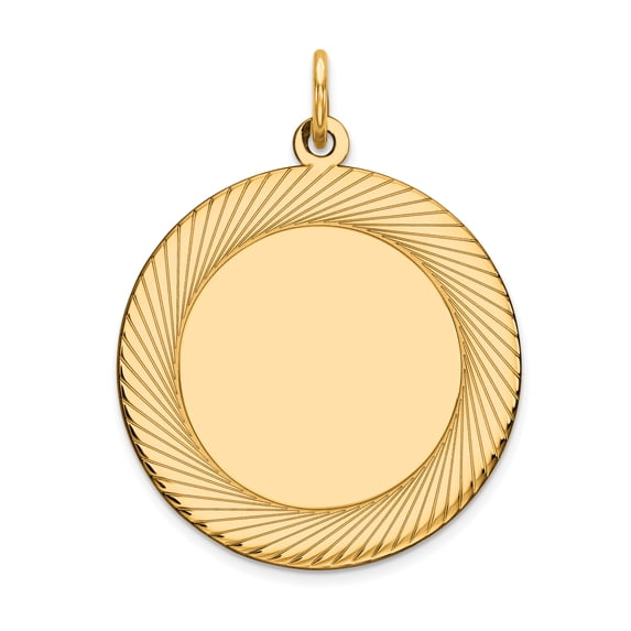 14k Yellow Gold Etched Design .027 Gauge Circular Engravable Disc Charm Pendant