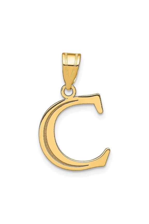14k Yellow Gold Etched Finish Block Letter C Initial Design Pendant