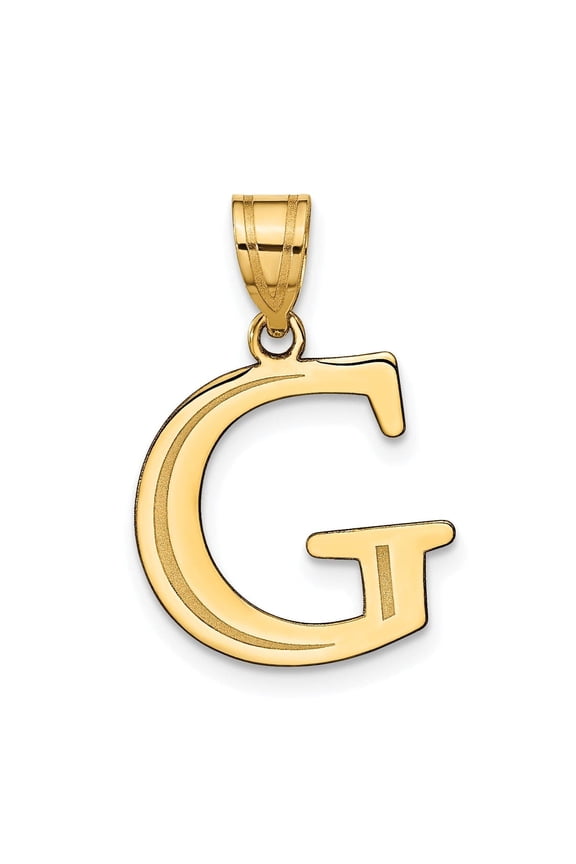 14k Yellow Gold Etched Finish Block Letter G Initial Design Pendant