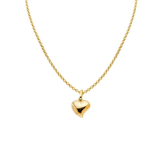 14k Yellow Gold Extra Small Curved Heart Charm Pendant with 1.2mm Rolo Chain
