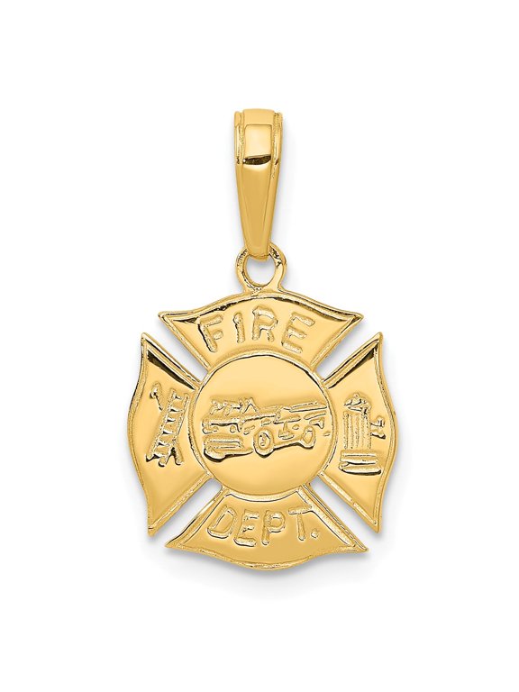 14k Yellow Gold FIRE DEPT Shield Pendant Charm