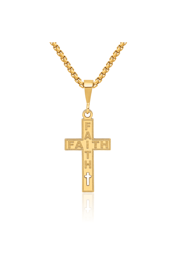 14K Solid Yellow Gold Faith Latin Mexican Holy Cross Necklace Religious Chain Pendant Jesus Christ Charm