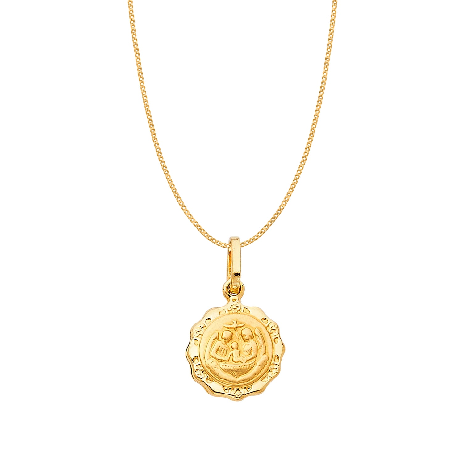 14k Yellow Gold Fancy Baptism Pendant with 0.8-mm Yellow Gold Square Wheat Chain