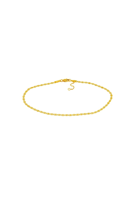 14k Yellow Gold Fancy Chain Adjustable Anklet 10 Inch Anklet for Women and Men