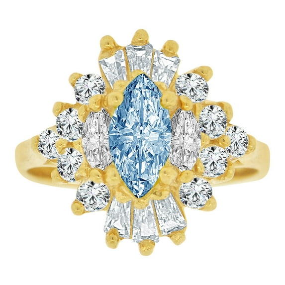 14k Yellow Gold, Fancy Cluster Cocktail Ring Created Color Marquise CZ Synthetic Mar Birthstones