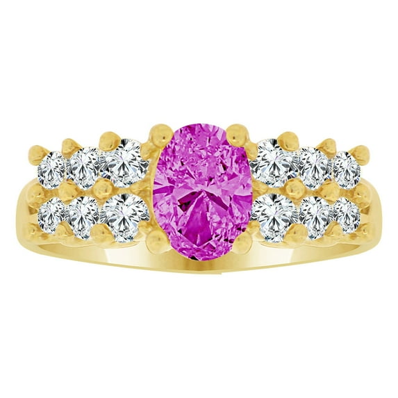 14k Yellow Gold, Fancy Cluster Ring Created Oval Color CZ Synthetic Feb Birthstones