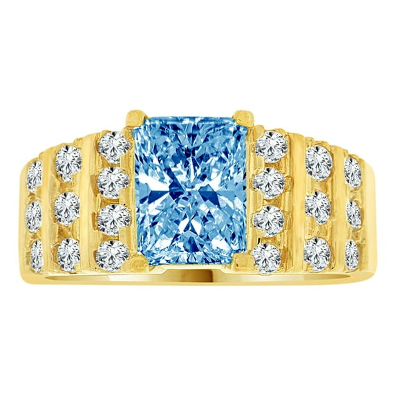 14k Yellow Gold, Fancy Cocktail Ring Created Color Rectangular CZ Synthetic Dec Birthstones Size 05.0