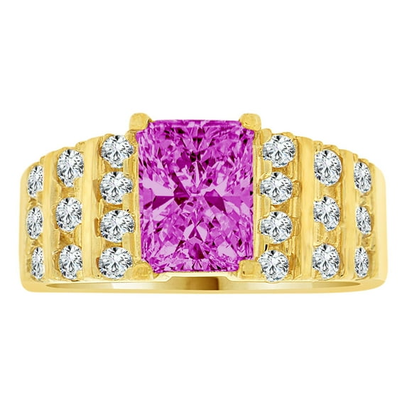 14k Yellow Gold, Fancy Cocktail Ring Created Color Rectangular CZ Synthetic Feb Birthstones Size 06.0